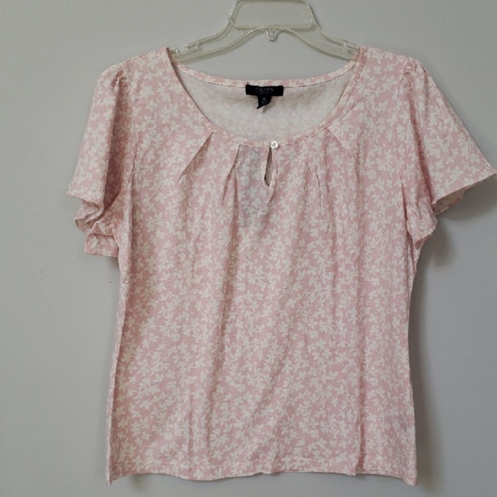 Ralph Lauren Chaps Shirt Pink Floral XL Top Flounce Sleeve Feminine Romantic